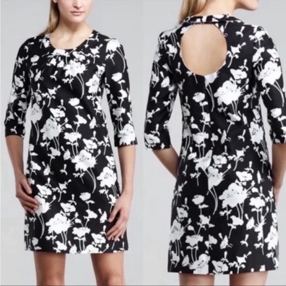 Kate Spade Florence Broadhurst Dorothy Shift Dress Black & White Floral Silk 00 - Picture 1 of 13